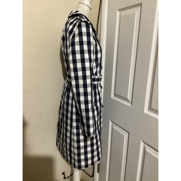 J. Crew Gingham Double Breasted Trench Coat Belted Navy White Women's 4 - Picture 4 of 9